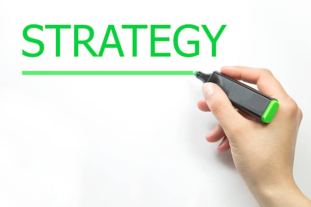istock Hand writing Strategy with marker on transparent wipe board. 598928794