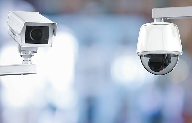 cctv camera or security camera on retail shop blurred background