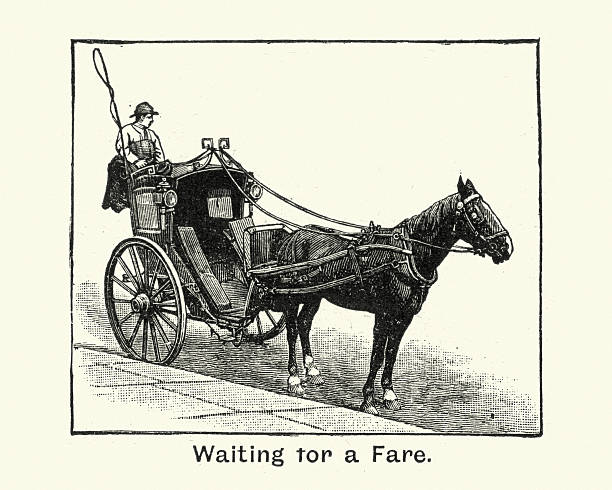 Vintage engraving of a Victorian cab driver waiting for a fare, 1894