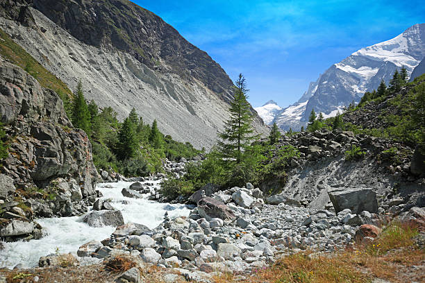 istock Mountain River and Snowcapped Mountains in Switzerland 598935930