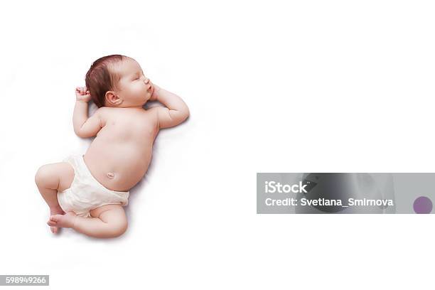 Newborn Baby Sleeps On White Background Stock Photo - Download Image Now - Newborn, Baby - Human Age, Sleeping