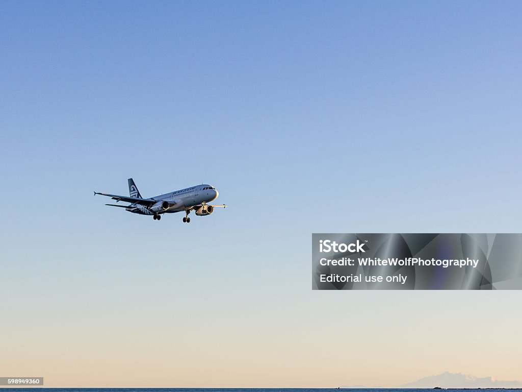 Airplane landing wellington Moa point, Wellington - New Zealand.  Airport Stock Photo