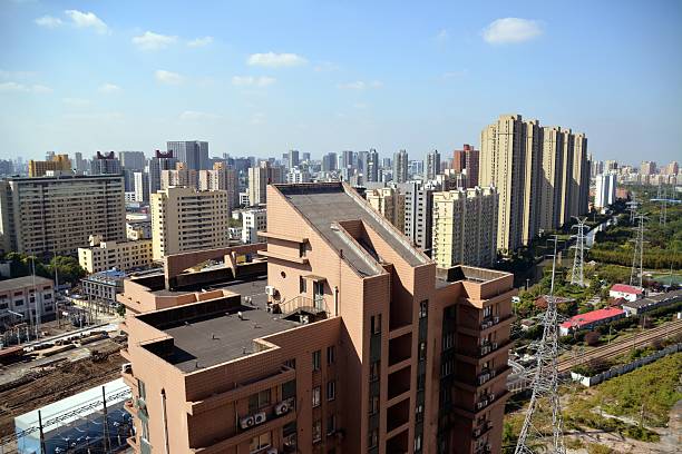 Sprawling Shanghai cityscape in Xujiahui district, an area of commerce and culture within Xuhui District. The area is well-known for shopping and entertainment in Shanghai.