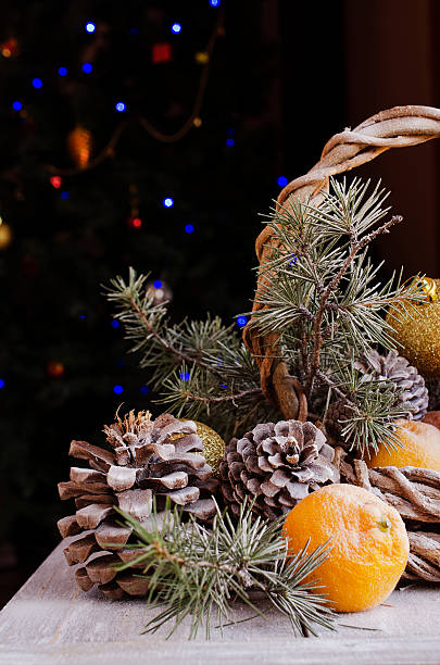 istock Christmas card with fir branches and decoration 598953700
