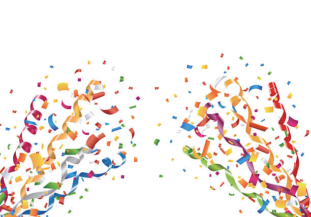 ilustrações de stock, clip art, desenhos animados e ícones de exploding party confetti and streamers - backgrounds party birthday announcement message