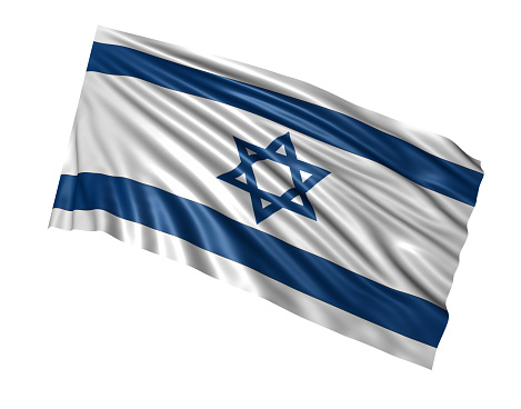 A stock photo/3D rendered illustration of the Israel flag isolated on a white background. Perfect for designs or articles about Israel or the middle east.