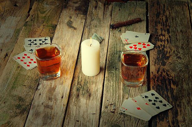 istock Old wooden table to play cards from above 598958298