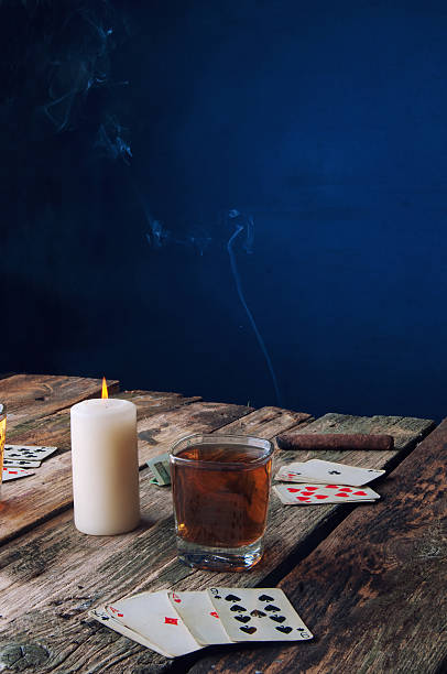 istock Old wooden table to play cards from above 598958708