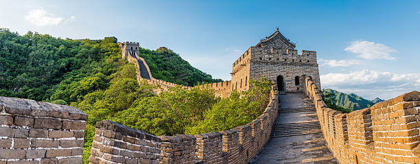 vista panorámica de la gran muralla china - norte de china fotografías e imágenes de stock