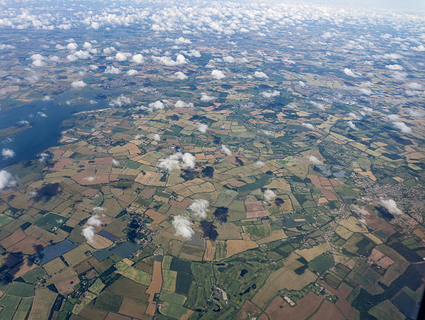 istock Patchwork fields of English countryside from the air 598959904