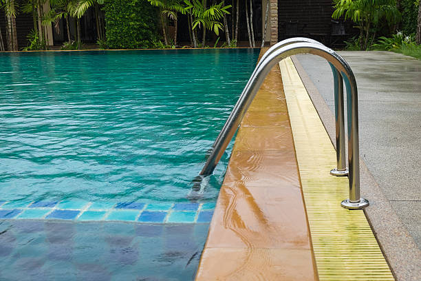 istock Swimming pool with stair close up 598961182