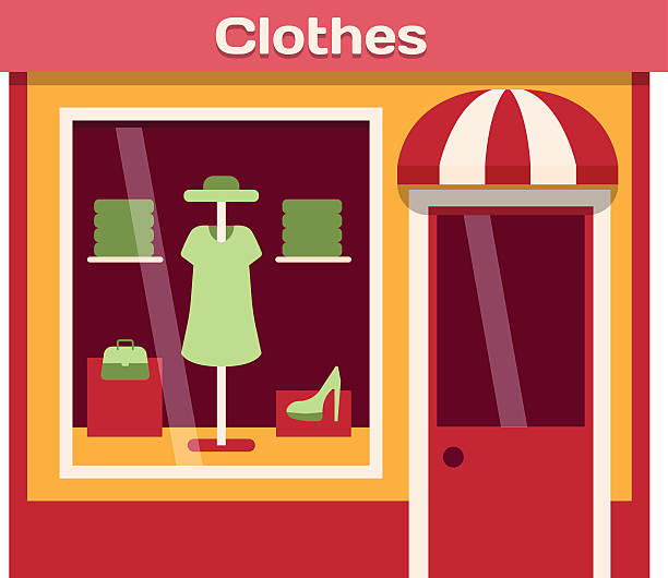 illustrations, cliparts, dessins animés et icônes de illustration vectorielle de façade de boutique - clothing store clothing price supermarket
