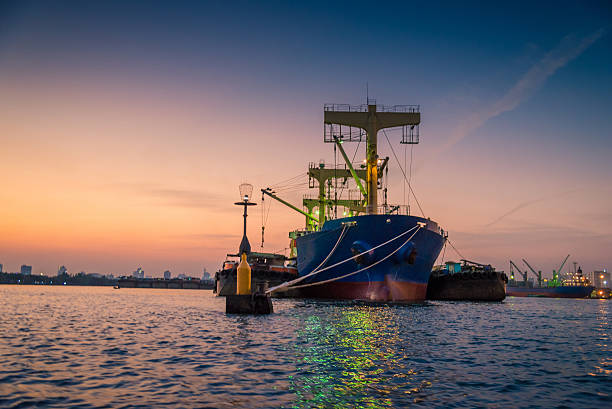 istock Industrial port and Container ship logistic the harbor in Asia , 598962144