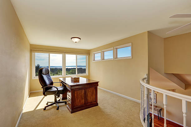 istock Upstairs home office interior design in yellow tones. 599099746