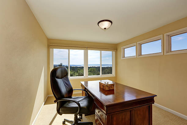 istock Upstairs home office interior design in yellow tones. 599099796