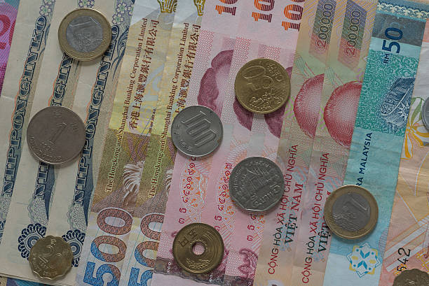istock coins and banknotes of different countries, mixed currencies. 599101944