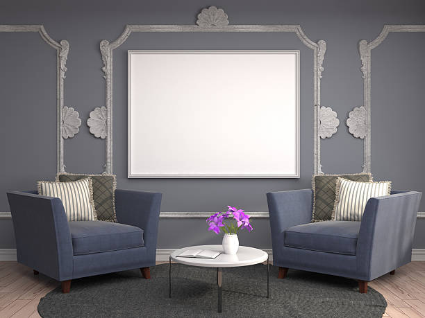 istock mock up poster frame in interior background. 3D Illustration 599105188