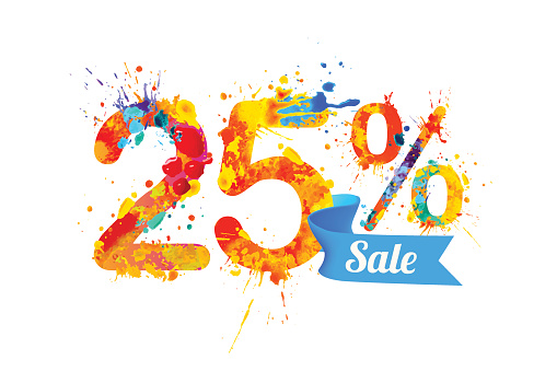 twenty five (25) percents sale. Watercolor vector splash paint