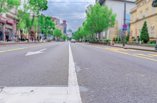 istock Low angle view of city street 599115870