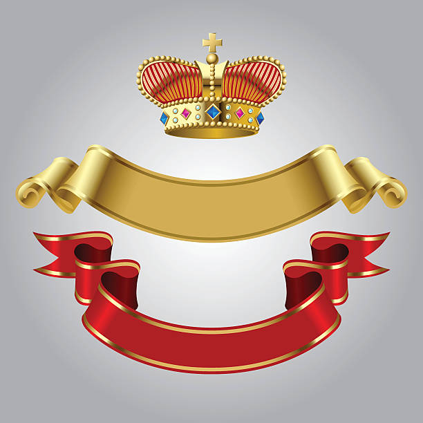 ilustrações, clipart, desenhos animados e ícones de coroa real com fitas douradas e vermelhas - marquises