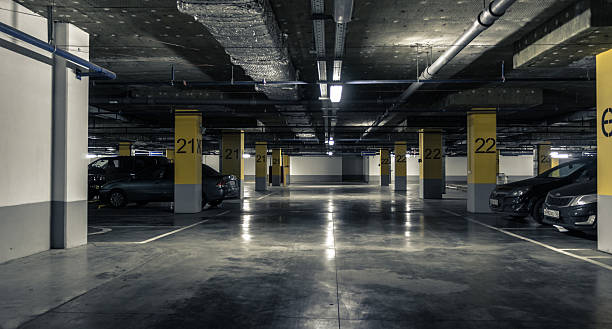 istock Empty parking lot wall. Urban industrial background 599121940