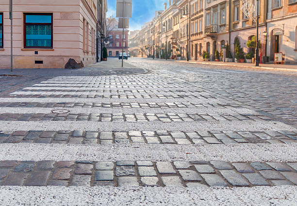 istock Old cobblestone pavement close old town Warsaw 599123440