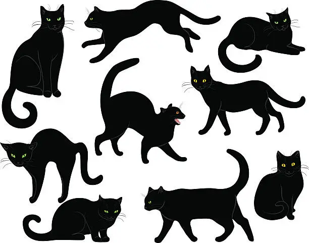 Vector illustration of black cats set
