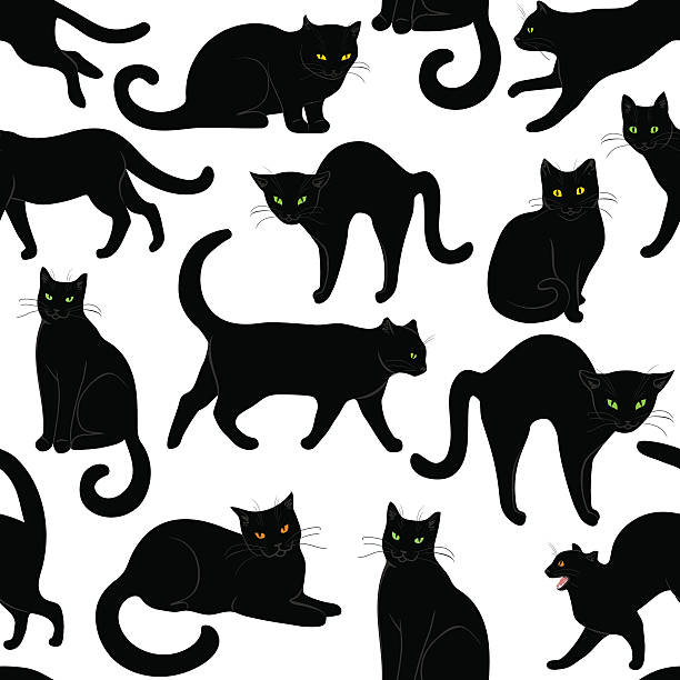 black cats seamless Seamless pattern with black cats on white background black cat stock illustrations