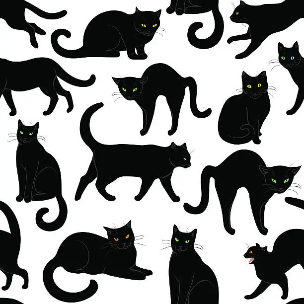 Vector illustration of black cats seamless