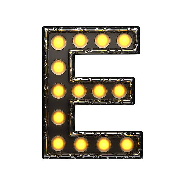 istock e metal letter with lights. 3D illustration 599127340