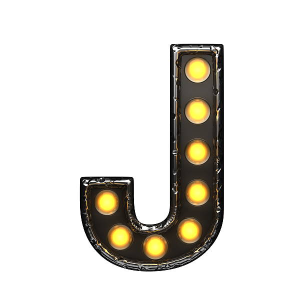 istock j metal letter with lights. 3D illustration 599127574