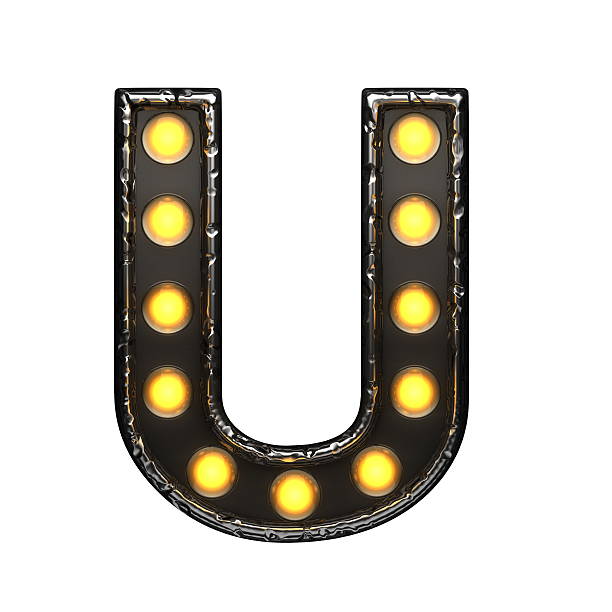 istock u metal letter with lights. 3D illustration 599128094