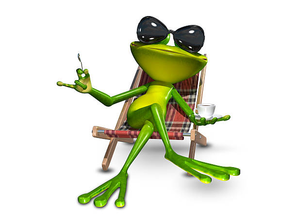 istock 3d Illustration frog with a cup of coffee 599129178