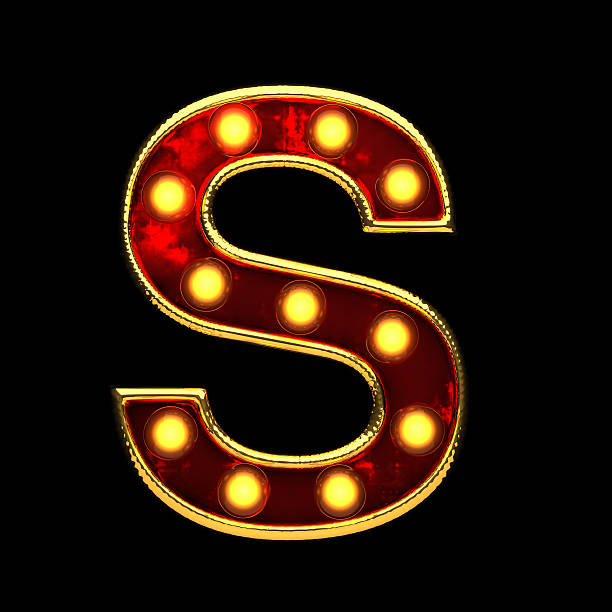 istock s isolated golden letter with lights on black. 3d illustration 599130980