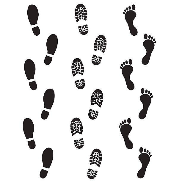 Human footprint icon. Vector art: human footprints icon set. printmaking technique stock illustrations