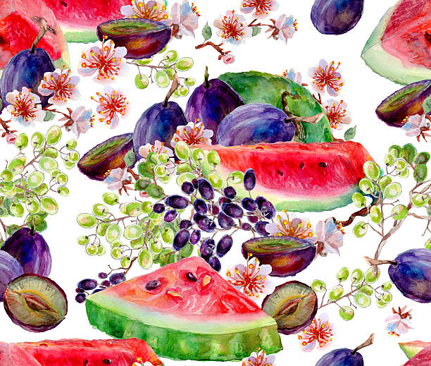 Watercolor mixed fruit.