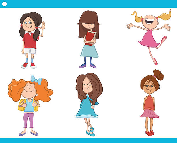Ilustración de Niños Niñas Conjunto De Personajes De Dibujos Animados y más  Vectores Libres de Derechos de Adolescente - iStock