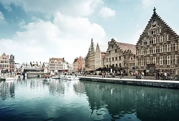 Photo of Leie river in Ghent town, Belgium