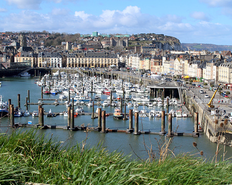 View of the town of Dieppe and its picturesque harbour in Normandy, France.