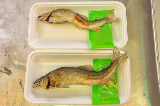 fried small sea fish for sale at kyoto japan