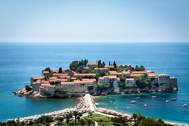 Island of St Stefan in Budva, Montenegro on a clear sunny day.