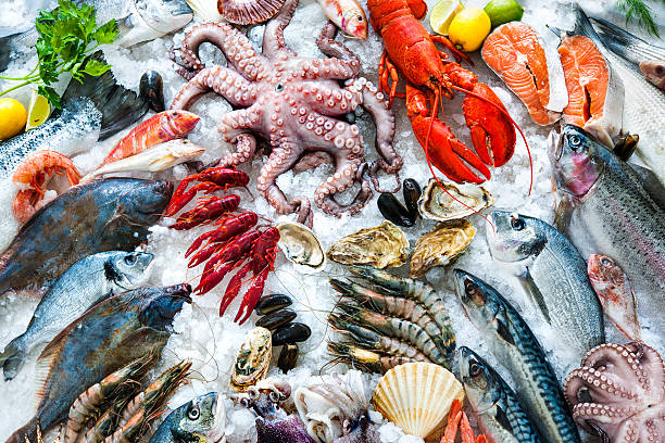 シーフードを氷  - seafood prepared fish fish catch of fish ストックフォトと画像