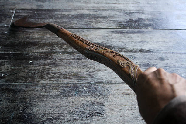 istock Antique knife with wood carving handle. 599143296