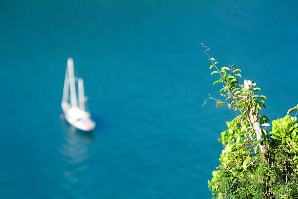 istock Sea view with blured sailboat. 599145552