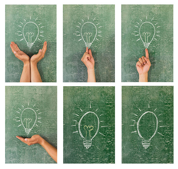 istock Set of Ideas Light Bulb Concept Work on Blackboard 599241956