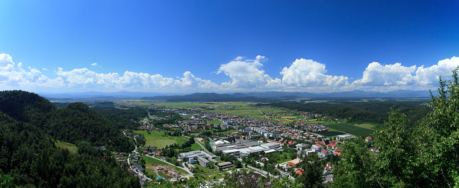 A panoramic photo of town Kamnik, Slovenia. A view to the SouthWest.