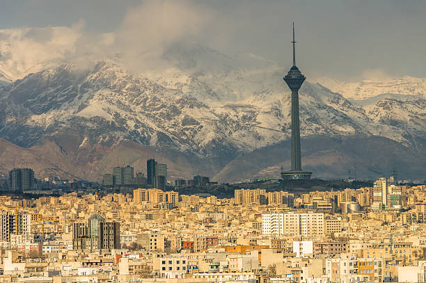 Tehran skyline of the city Tehran, Iran - February 3, 2016: Tehran skyline during "revolution day" anniversary. Iran, 2016 iran stock pictures, royalty-free photos & images