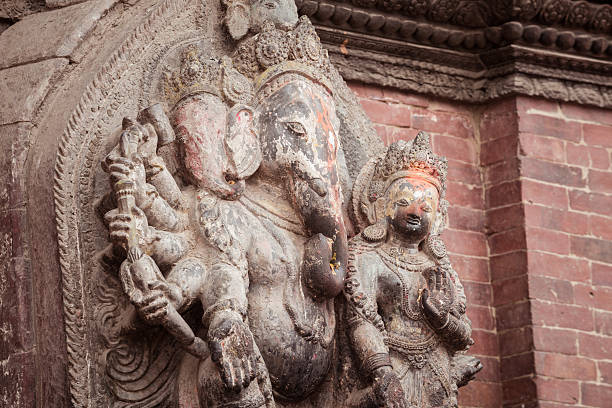 The stone sculpture of Ganesha the lord of success in Hindu religion, Kathmandu, Nepal.