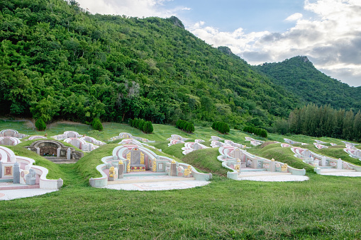 Graveyard arrange chinese culture in valley mountain