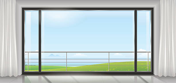 ilustrações de stock, clip art, desenhos animados e ícones de room with a huge window - wall profile